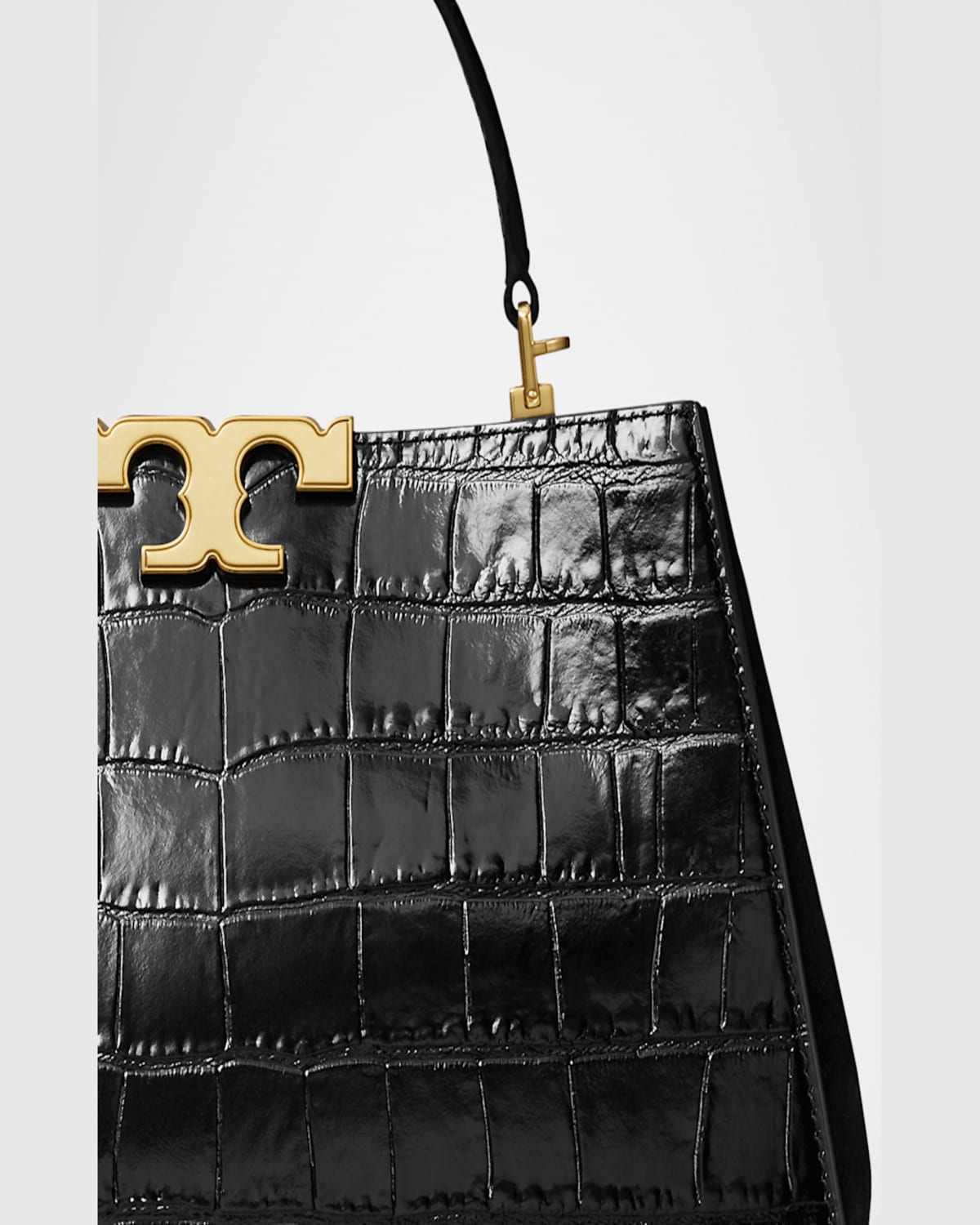 Tory Burch Eleanor Croc-embossed Leather Satchel Bag In Black