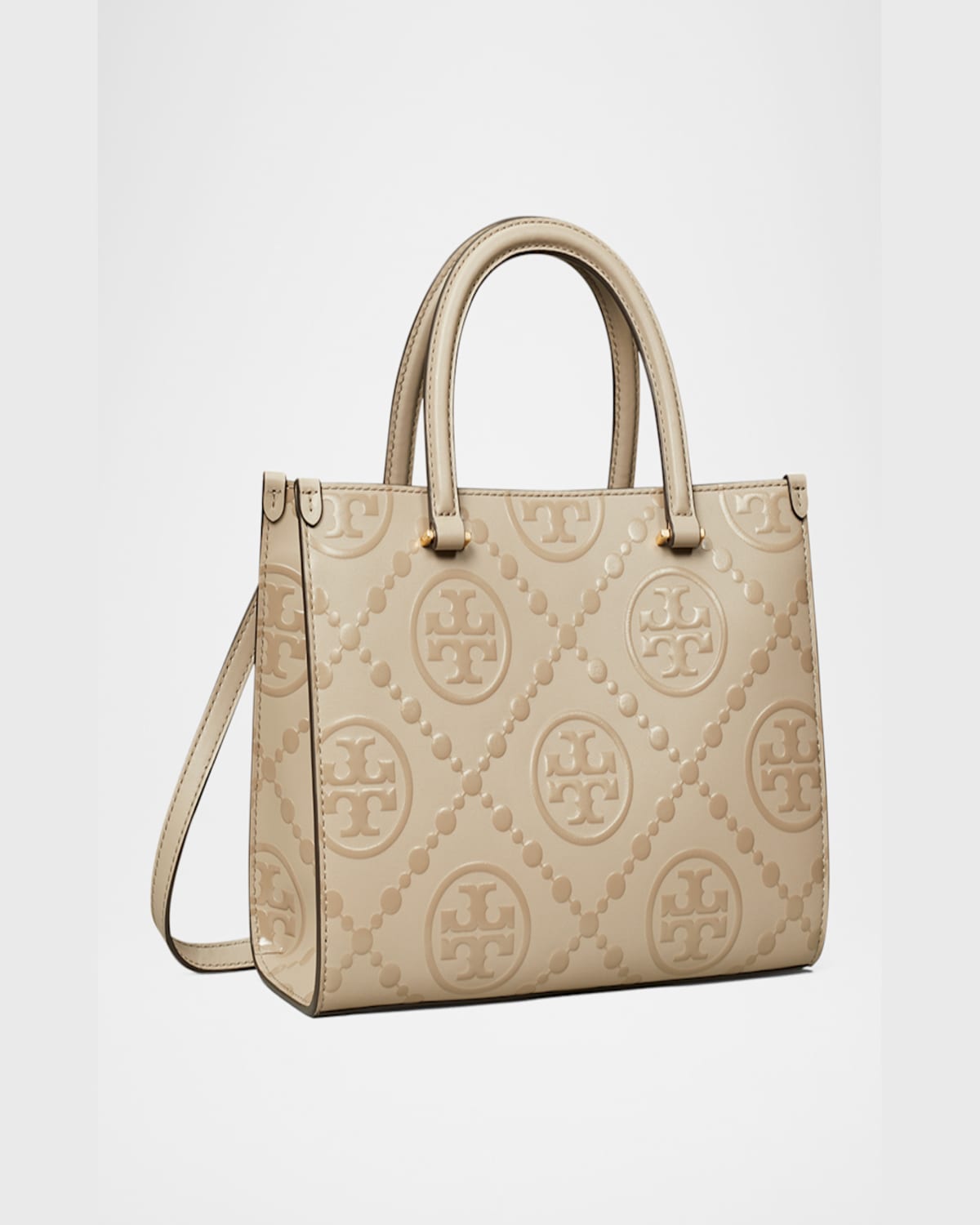 Shop Tory Burch T Monogram Embossed Square Tote Bag In Fresh Clay