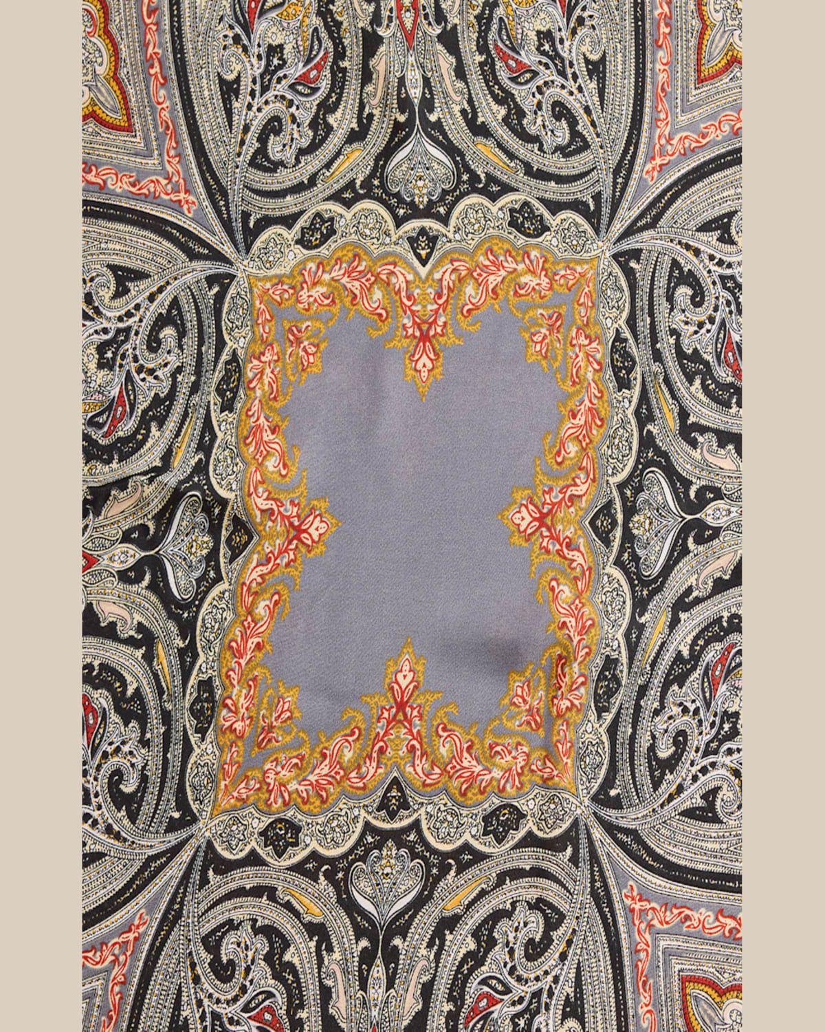 La Fiorentina Paisley-print Wrap With Faux Fur Trim In Black