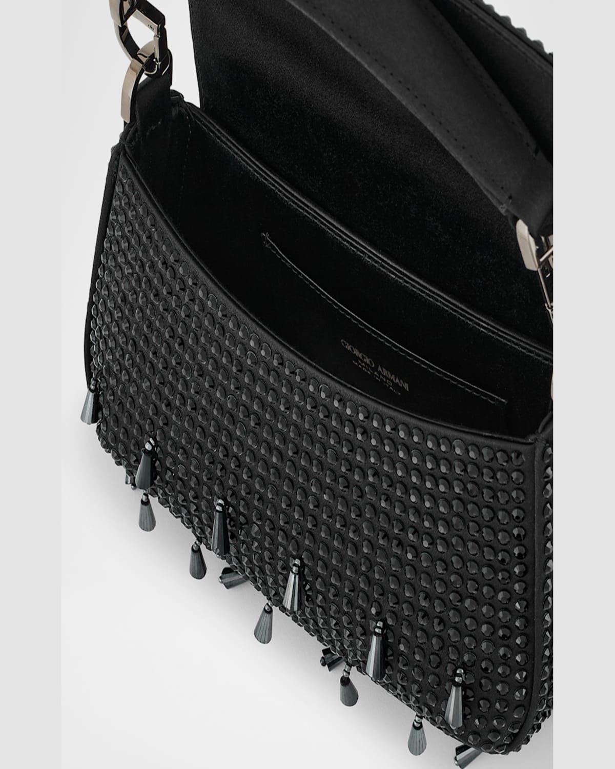 Giorgio Armani La Prima Small Beaded Top-handle Bag In Black