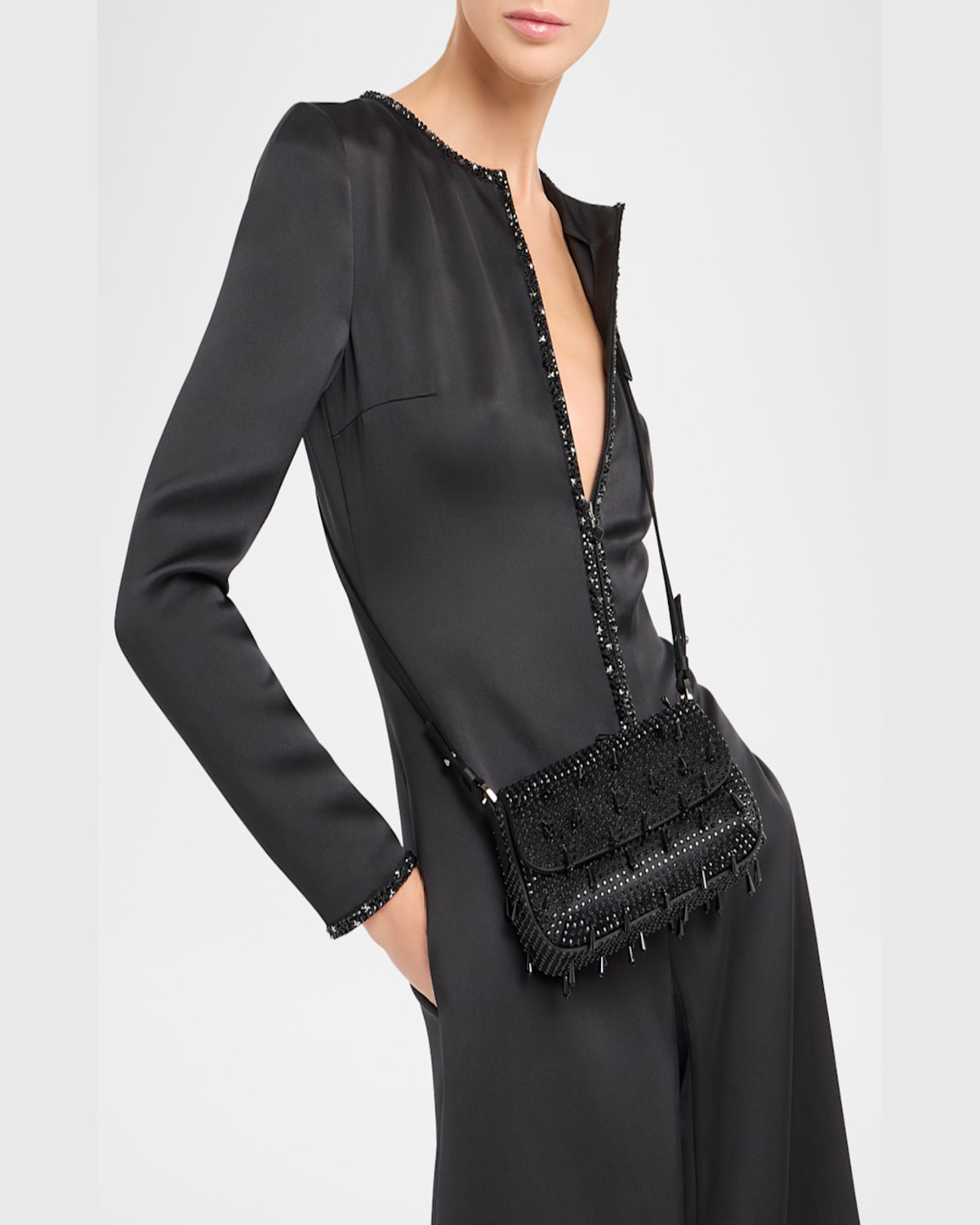 Giorgio Armani La Prima Small Beaded Top-handle Bag In Black