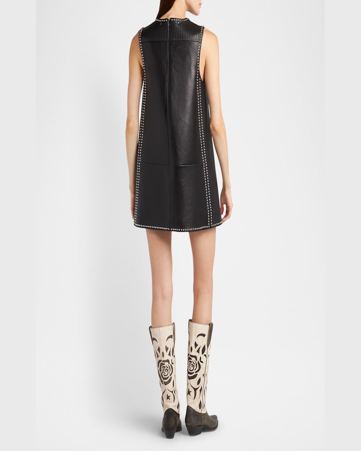 Golden Goose Journey Studded Leather Mini Dress In Black