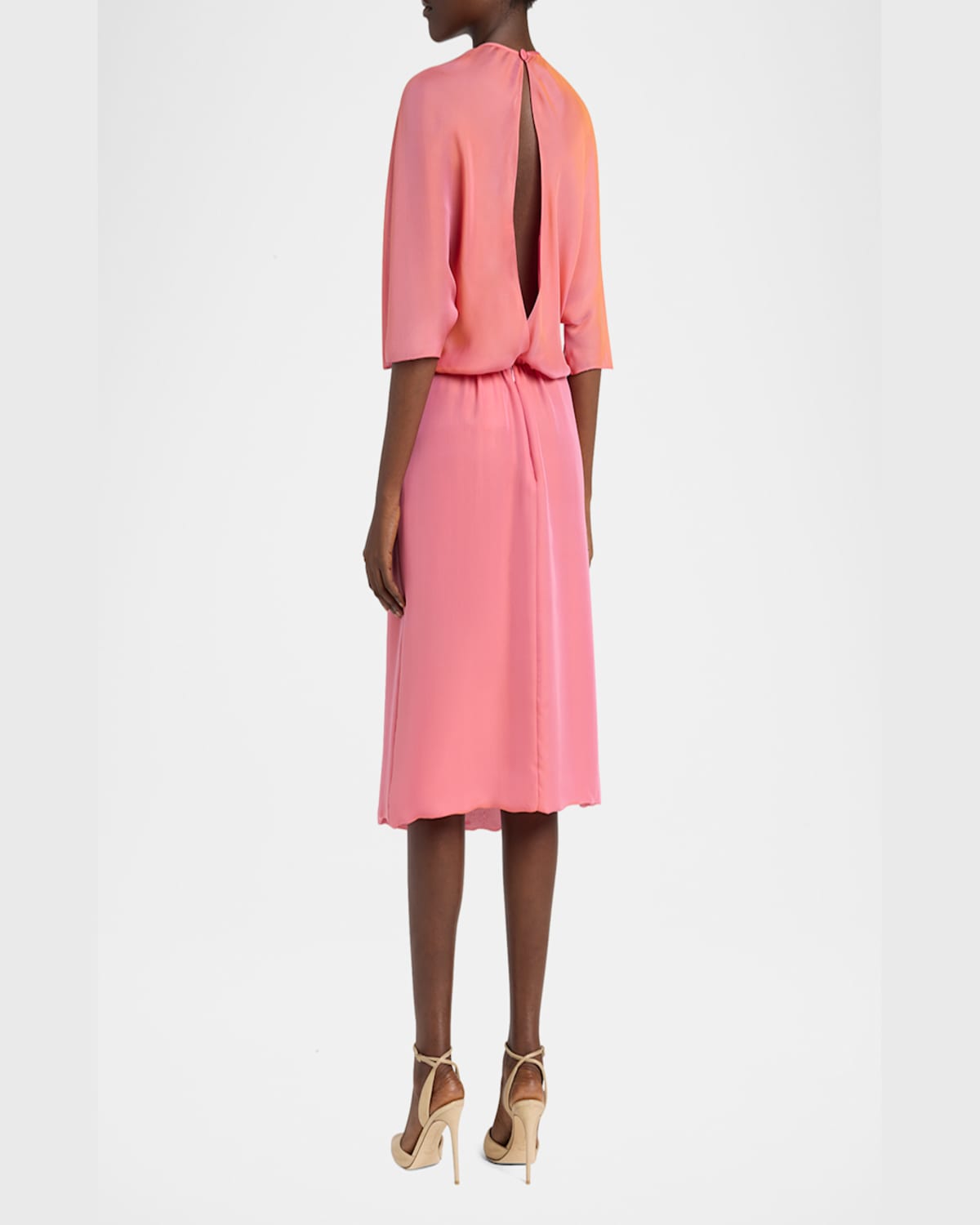Giorgio Armani Iridescent Chiffon 3/4-sleeve Midi Dress In Solid Light/pastel P