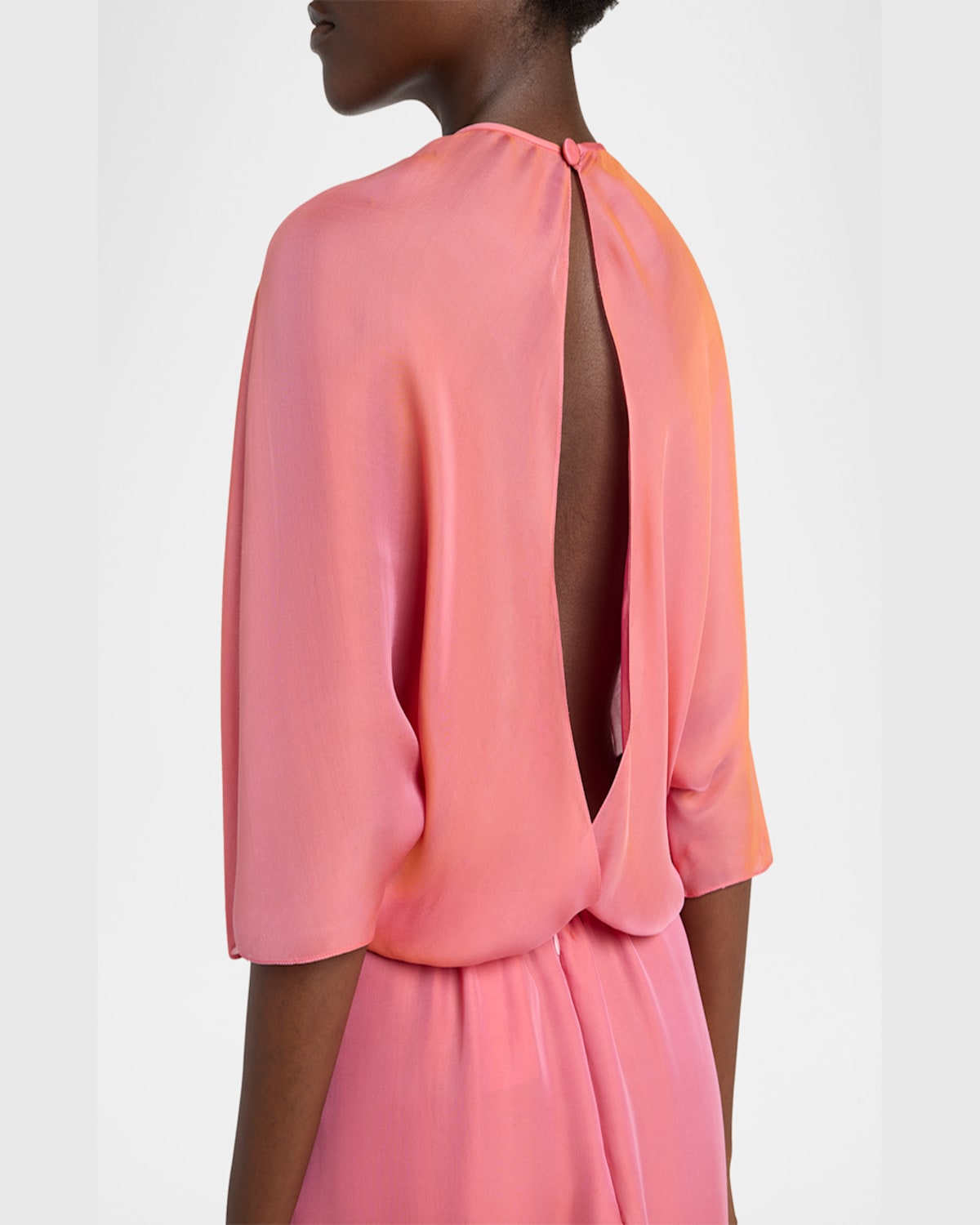 Giorgio Armani Iridescent Chiffon 3/4-sleeve Midi Dress In Solid Light/pastel P