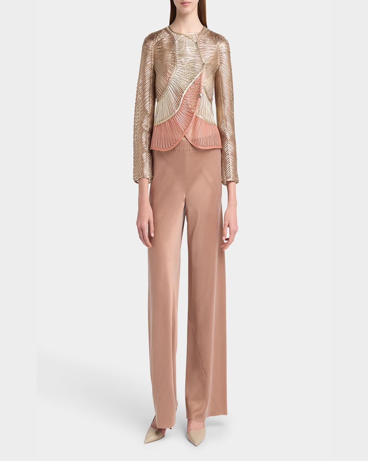 Giorgio Armani Metallic Soutache Two-tone Leather Jacket In Multi