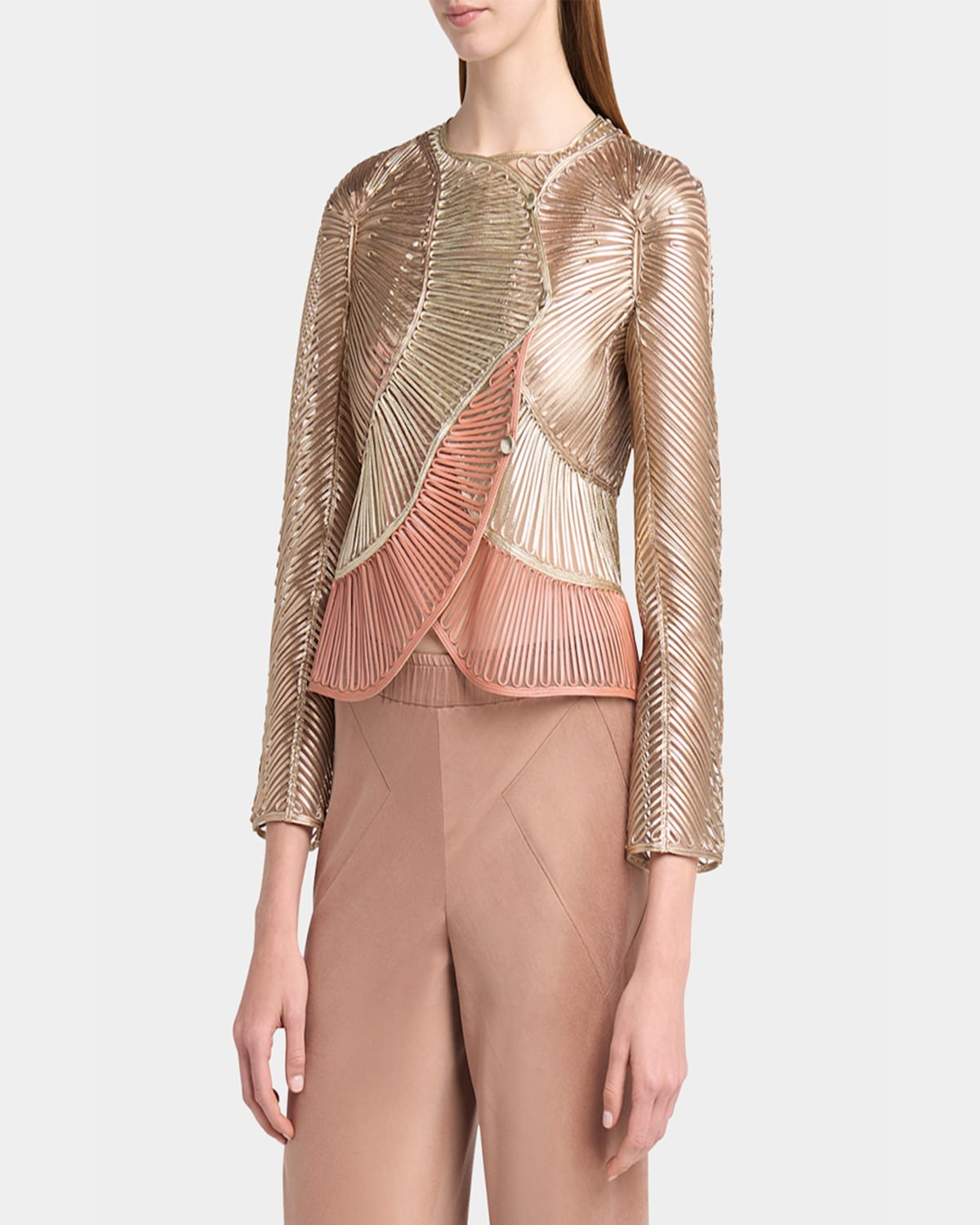 Giorgio Armani Metallic Soutache Two-tone Leather Jacket In Multi