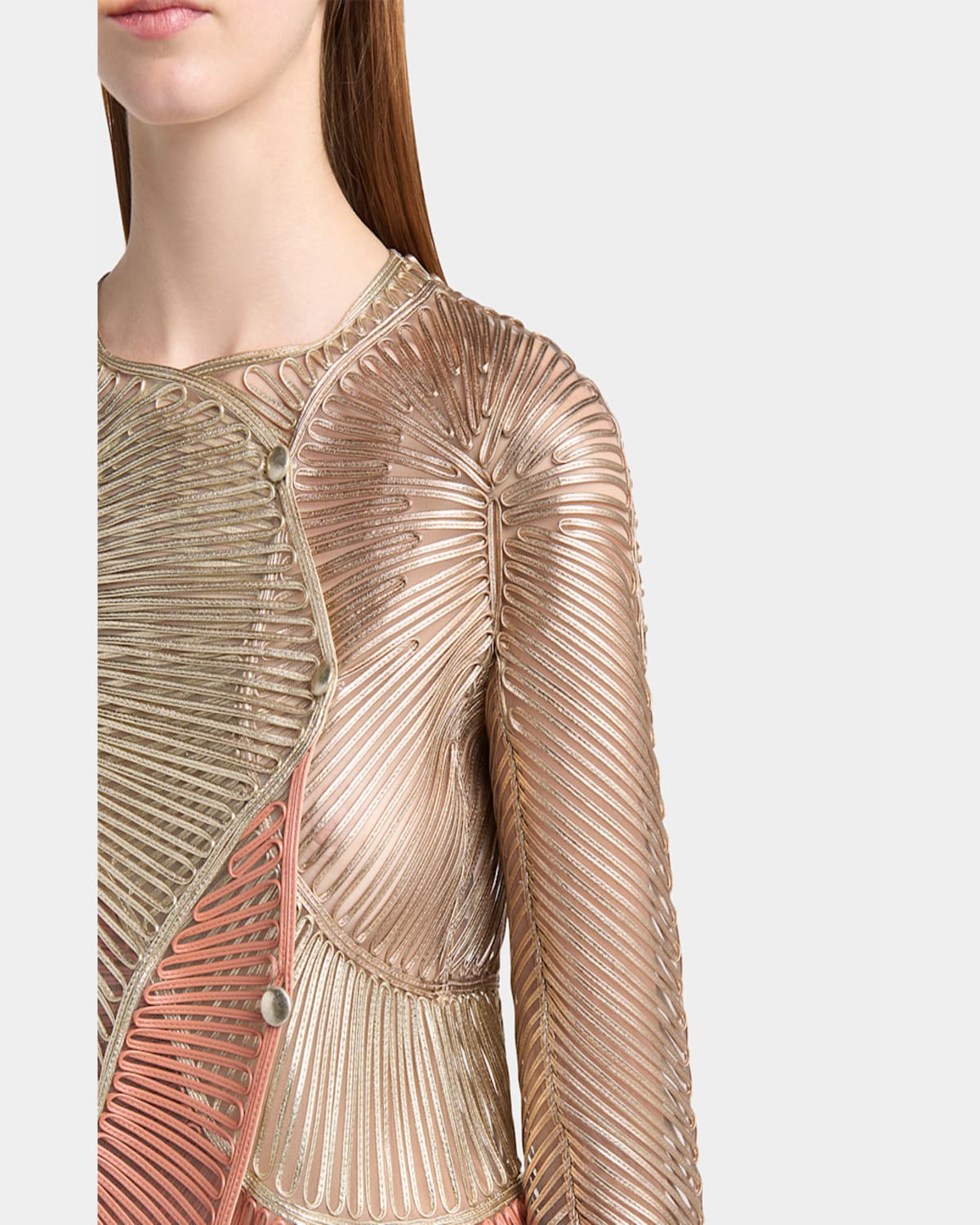 Giorgio Armani Metallic Soutache Two-tone Leather Jacket In Multi