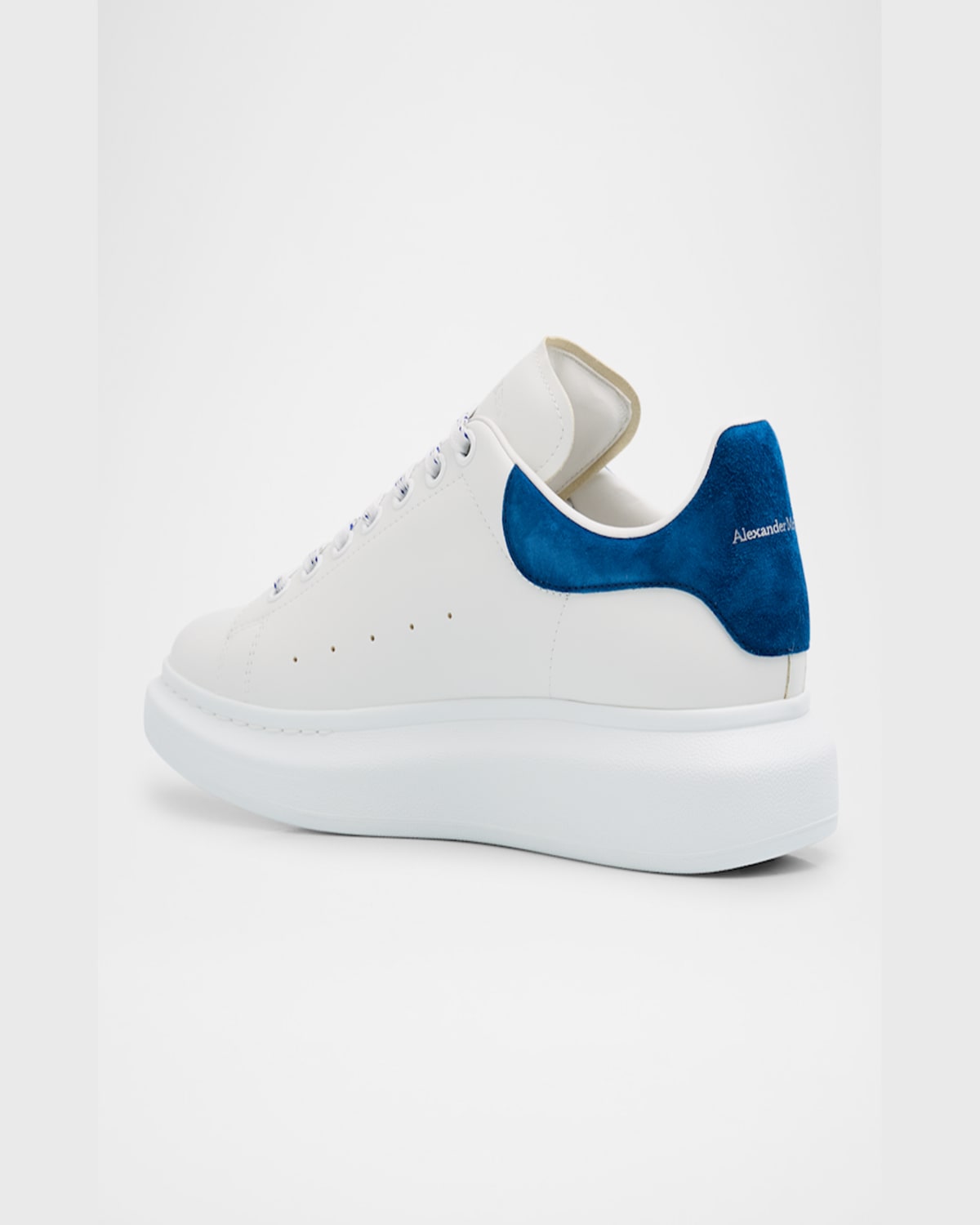 Alexander Mcqueen Men's Larry Leather And Velour Low-top Sneakers In Blue/wht