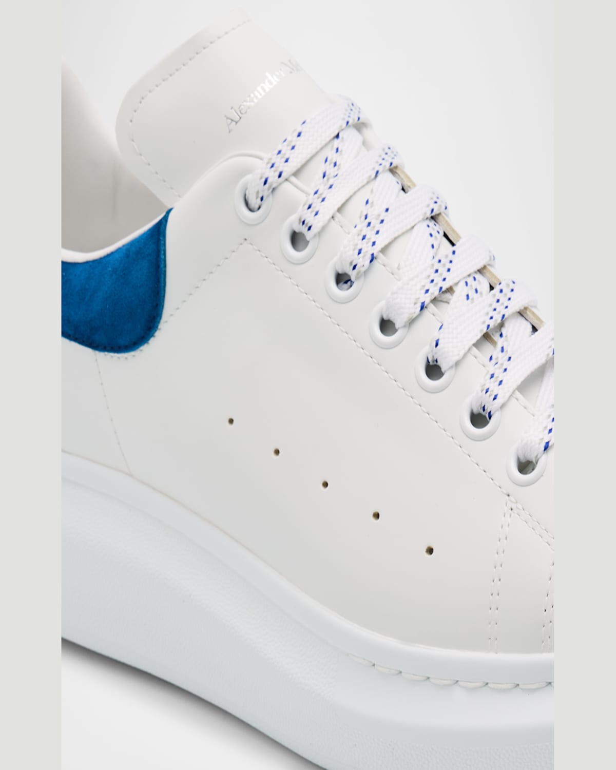 Alexander Mcqueen Men's Larry Leather And Velour Low-top Sneakers In Blue/wht