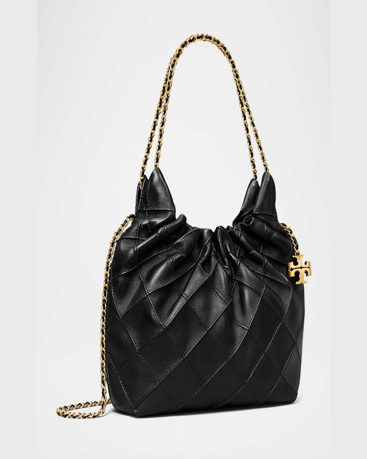 Tory Burch Fleming Mini Quilted Leather Hobo Bag In Black
