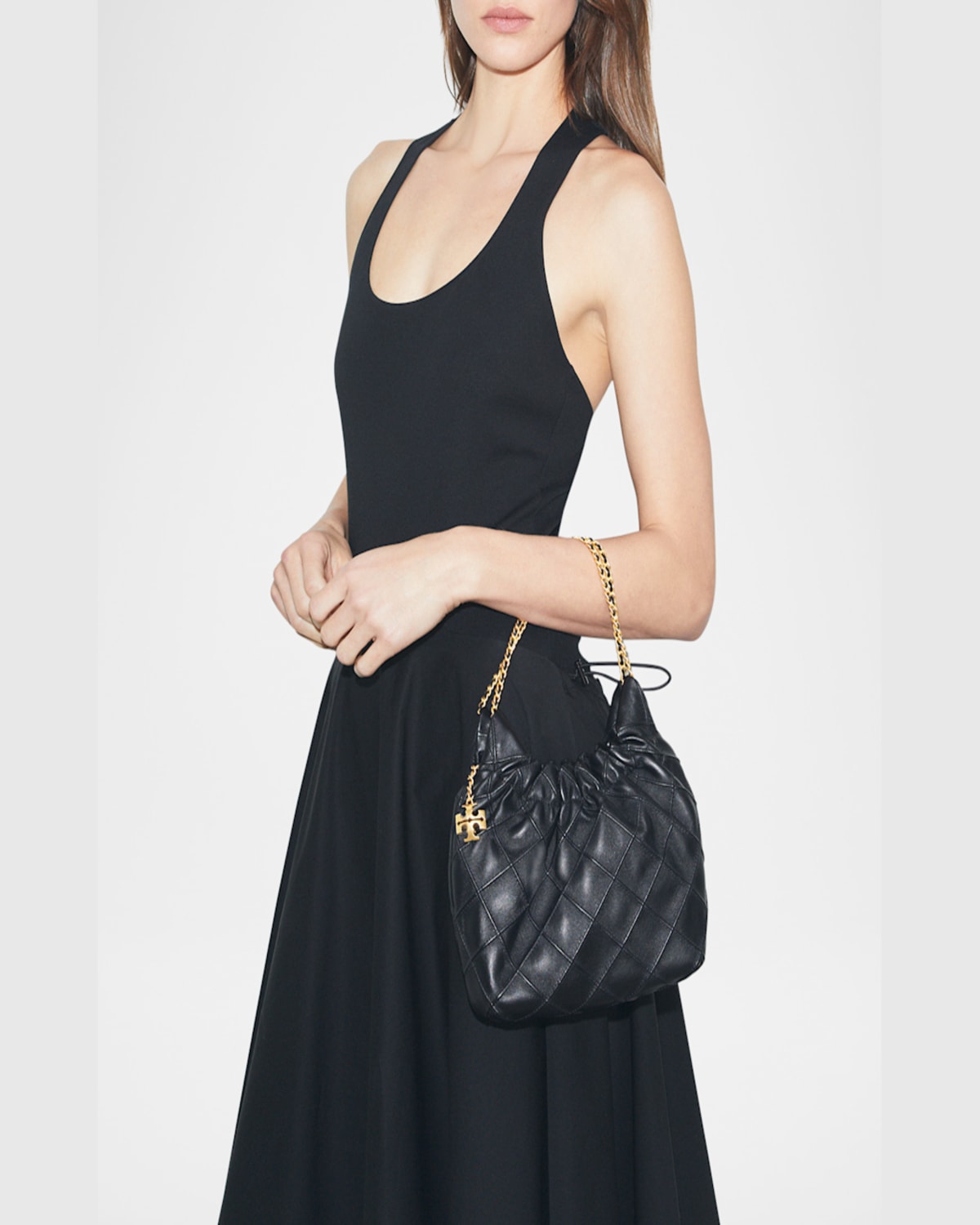 Tory Burch Fleming Mini Quilted Leather Hobo Bag In Black