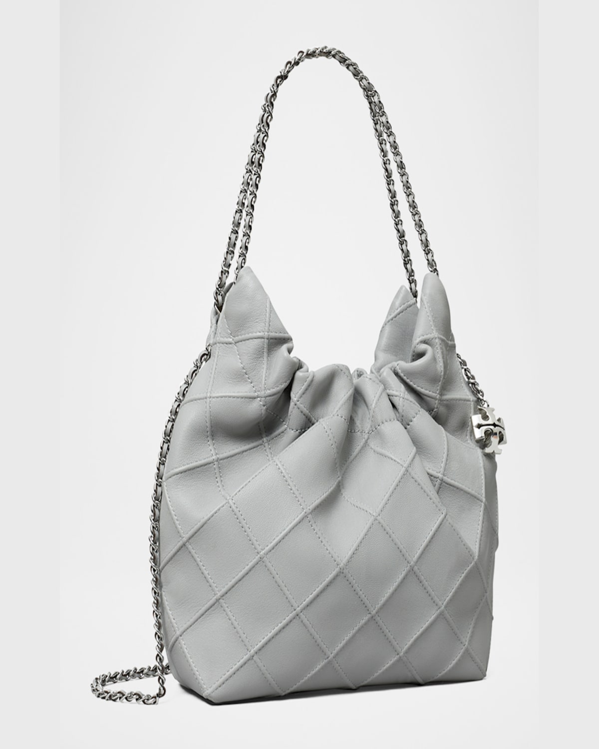 Tory Burch Fleming Mini Quilted Leather Hobo Bag In Gray