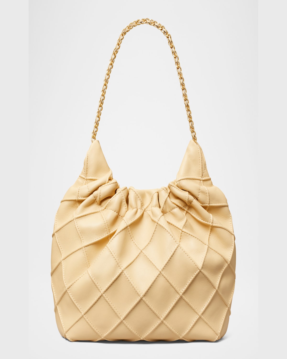 Tory Burch Mini Fleming Quilted Leather Hobo Bag In Vanilla Soft Serve