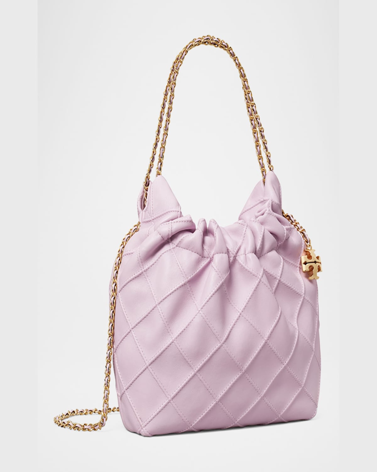 Tory Burch Fleming Mini Quilted Leather Hobo Bag In Gray