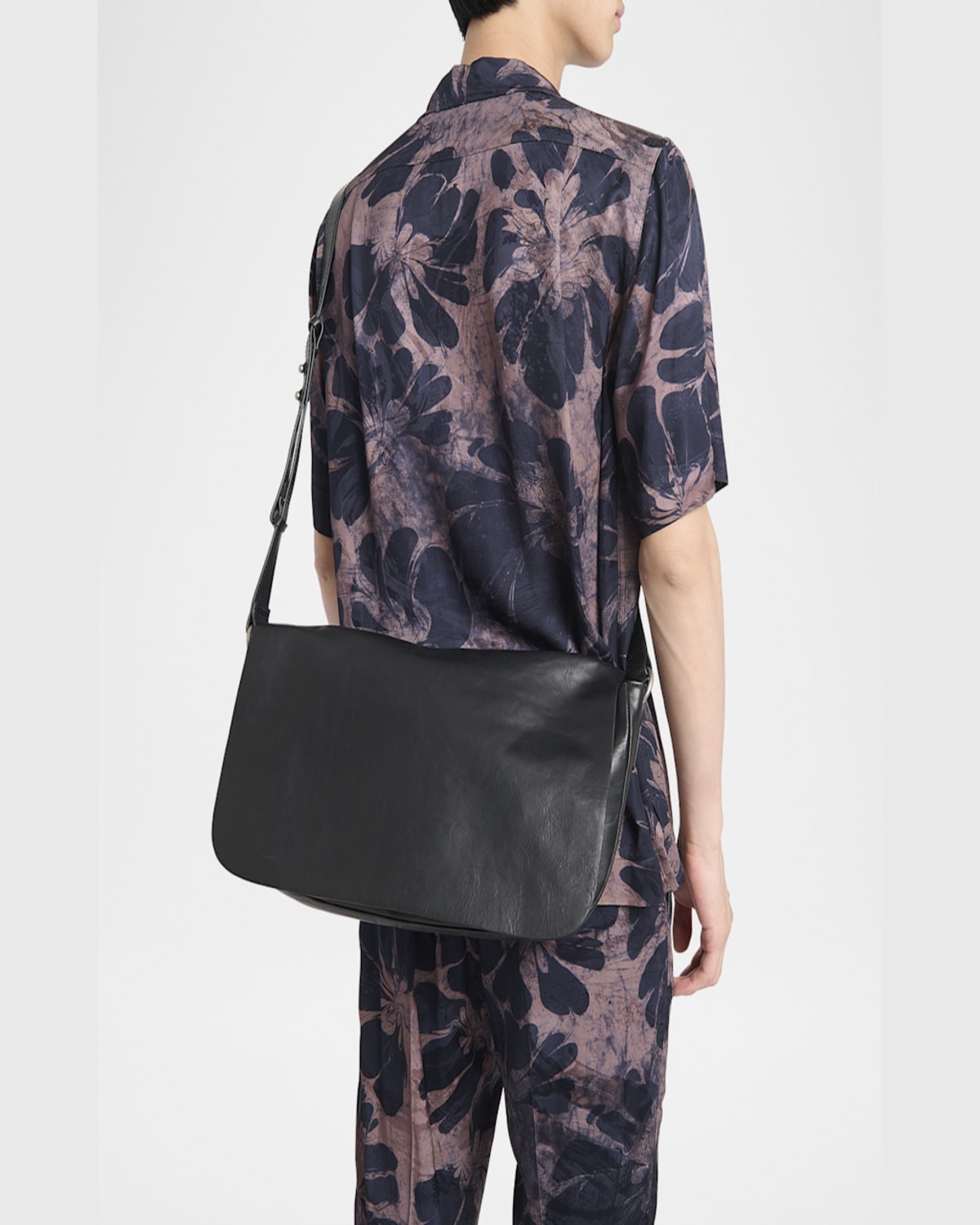 Dries Van Noten Men's Balm Calf Leather Flap Shoulder Bag In Black