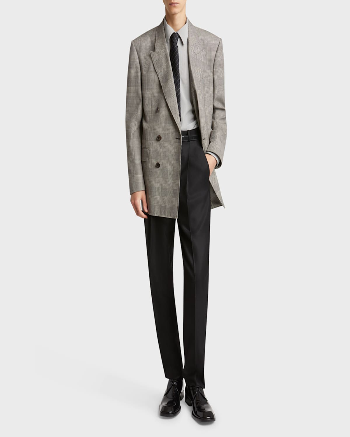 Saint Laurent Men's Double-breasted Relaxed Blazer In Wh/blk/gry