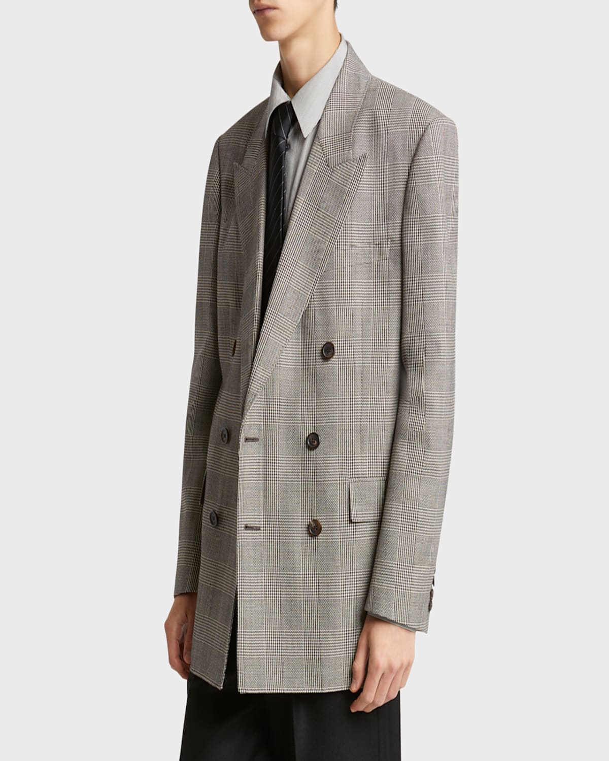 Saint Laurent Men's Double-breasted Relaxed Blazer In Wh/blk/gry