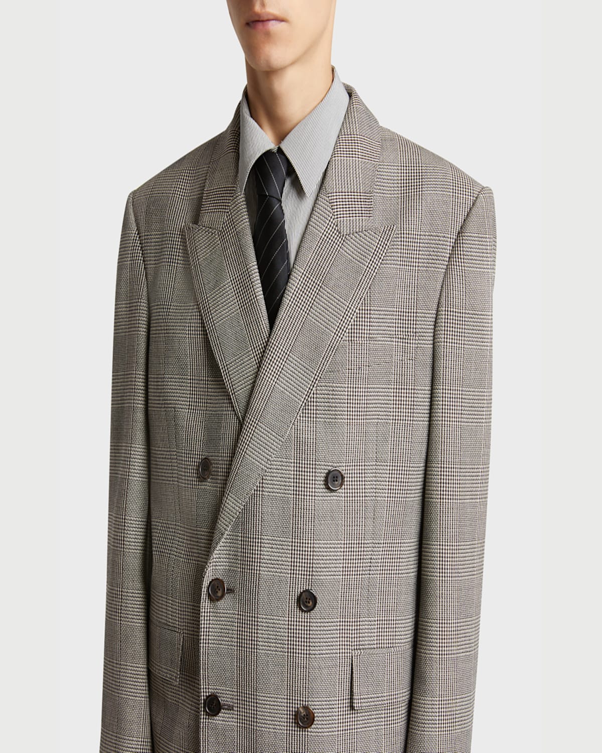 Saint Laurent Men's Double-breasted Relaxed Blazer In Wh/blk/gry