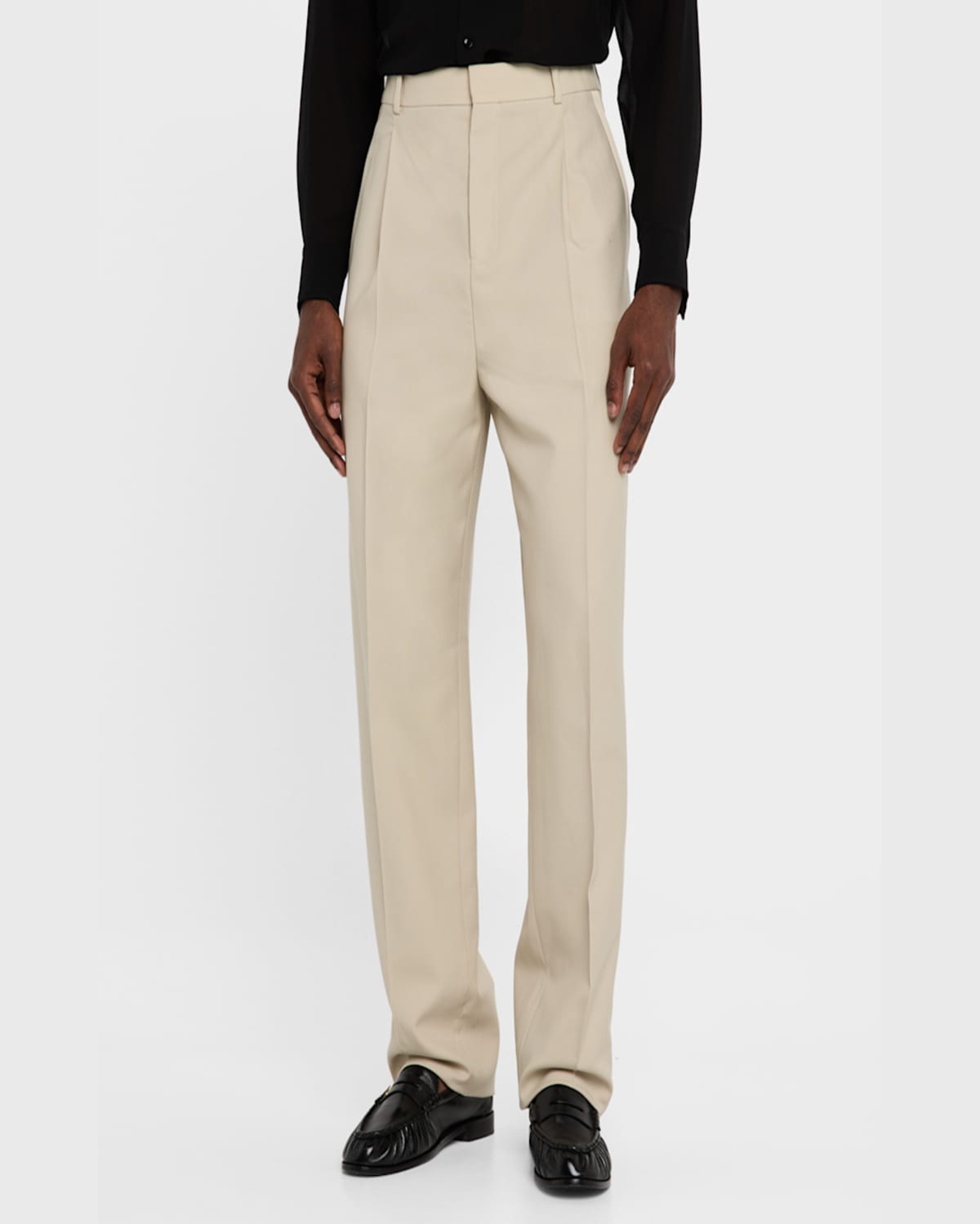 Saint Laurent Men's Pleated Tuxedo Pants In Camel