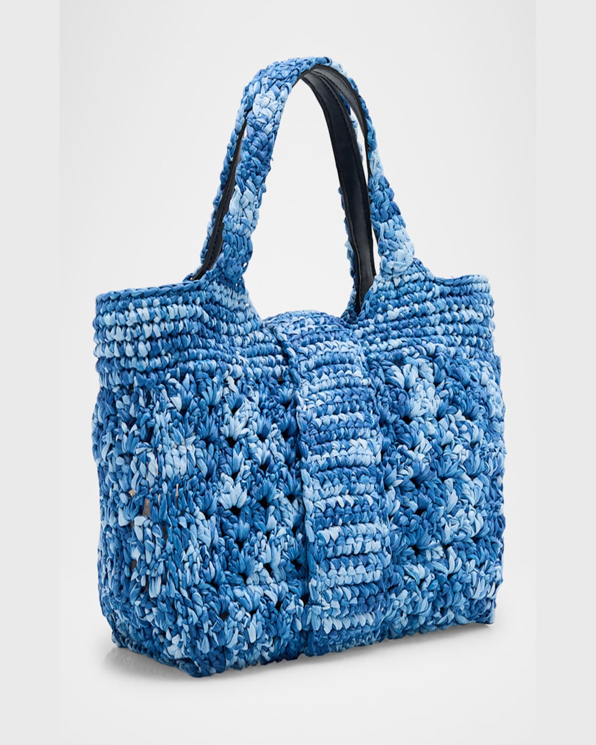 Roger Vivier Grand Viv Choc Crochet Raffia Top-handle Bag In Denim