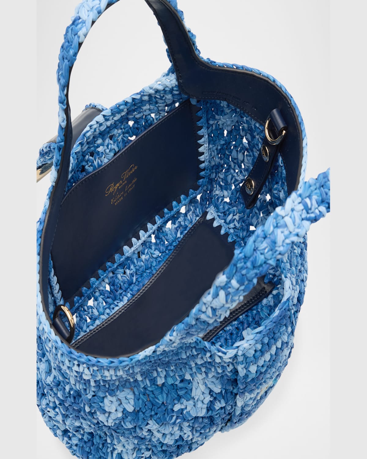 Roger Vivier Grand Viv Choc Crochet Raffia Top-handle Bag In Denim
