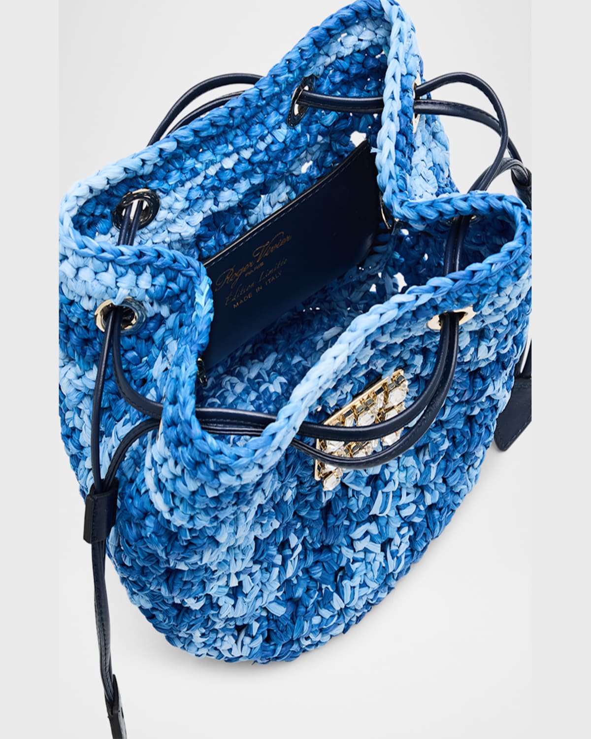 ROGER VIVIER TRES VIVIER BUCKLE RAFFIA BUCKET BAG 