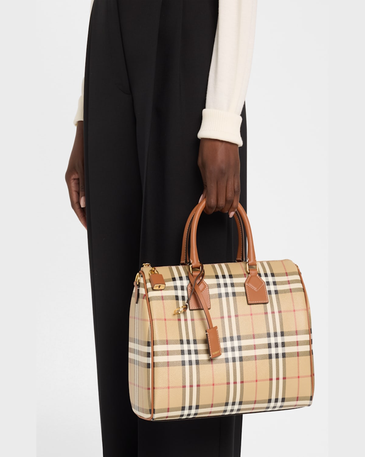 Burberry Bowling Check Medium Size Hand Bag In Briar Brown