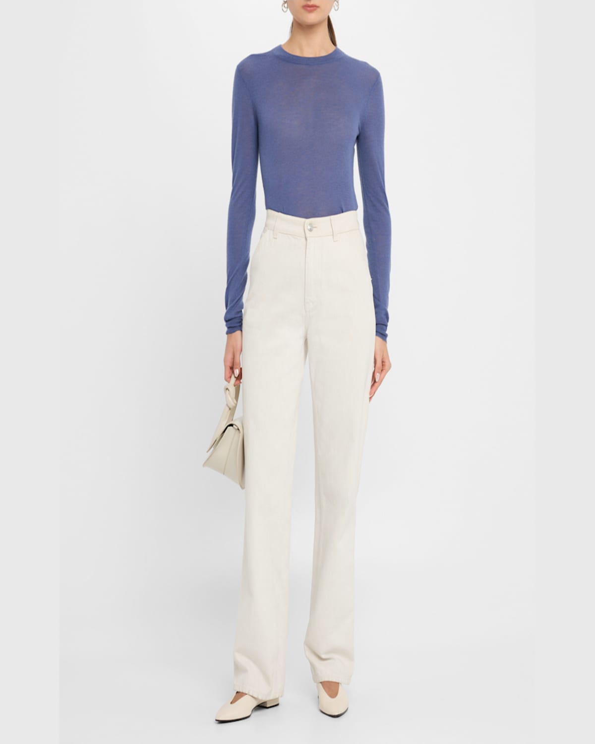Joseph Long-sleeve Crewneck Cashmere Top In Harbour