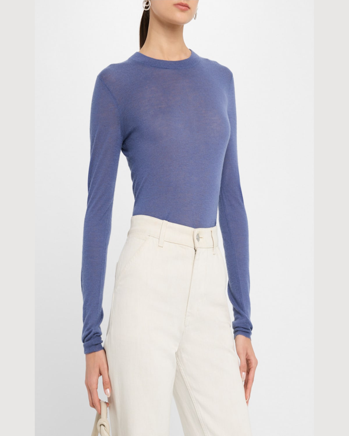 Joseph Long-sleeve Crewneck Cashmere Top In Harbour