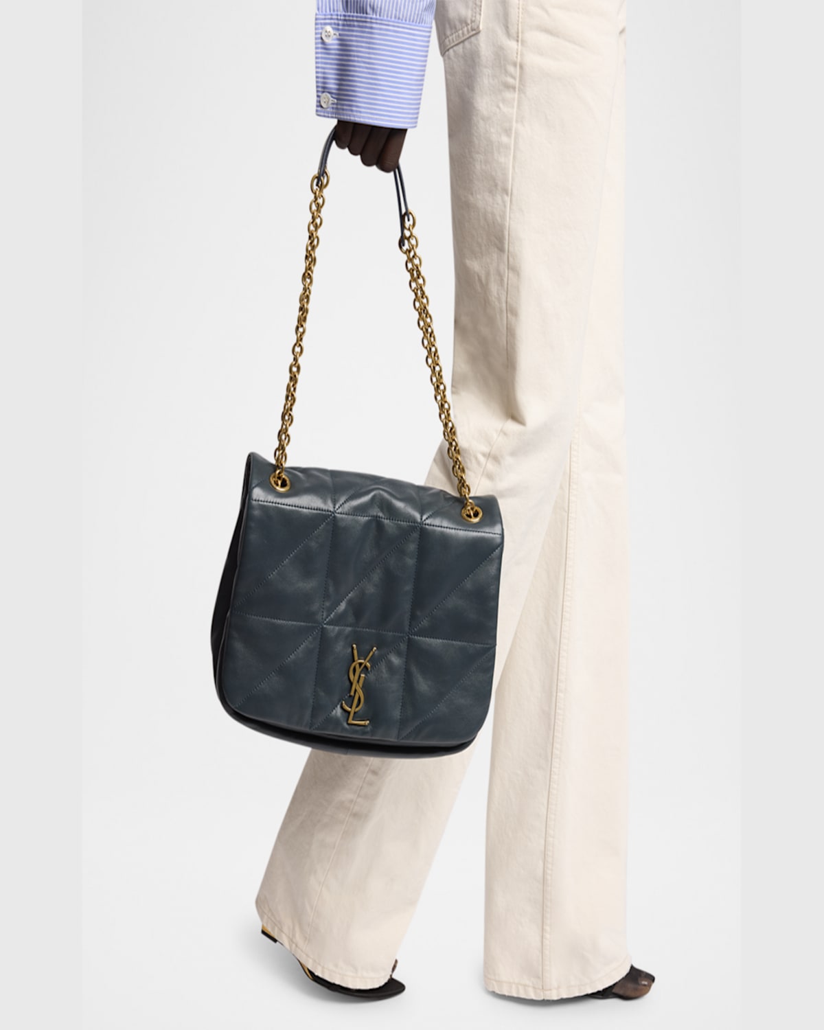 Saint Laurent Jamie 4.3 Medium Ysl Crossbody Bag In Calfskin In Dark Ottanio