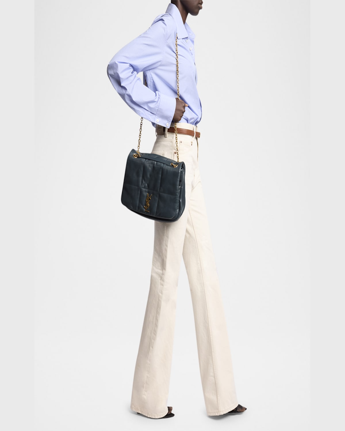 Saint Laurent Jamie 4.3 Medium Ysl Crossbody Bag In Calfskin In Dark Ottanio