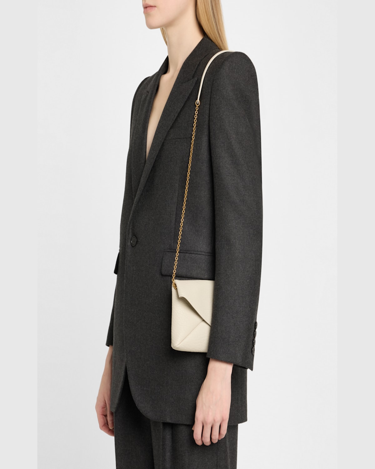 Saint Laurent Cassandre Small Ysl Pouch On Chain In Calfskin In 9207 Crema Soft