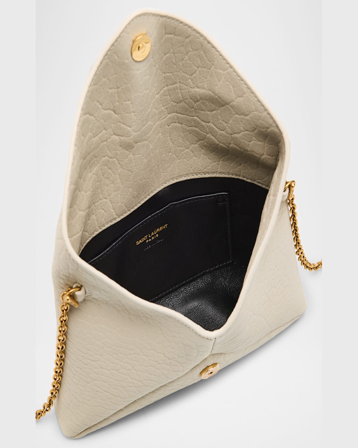 Saint Laurent Cassandre Small Ysl Pouch On Chain In Calfskin In 9207 Crema Soft