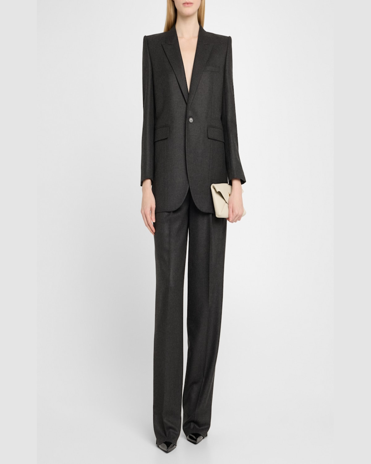 Saint Laurent Cassandre Small Ysl Pouch On Chain In Calfskin In 9207 Crema Soft