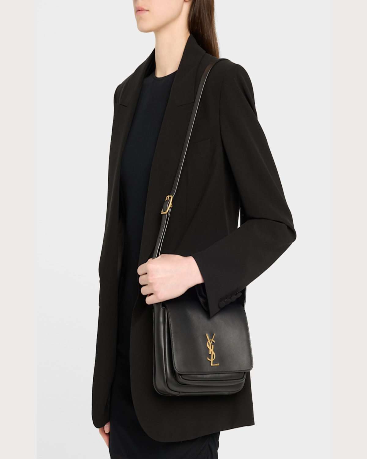 Saint Laurent Niki Ysl Flap Crossbody Bag In Calfskin In Noir
