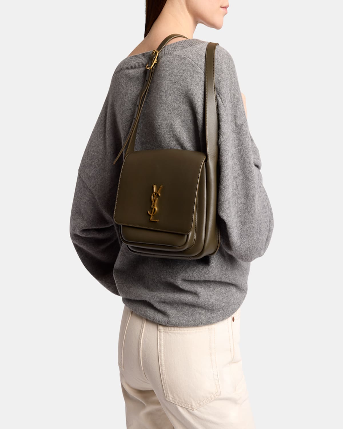 Saint Laurent Niki Ysl Flap Crossbody Bag In Calfskin In Light Musk