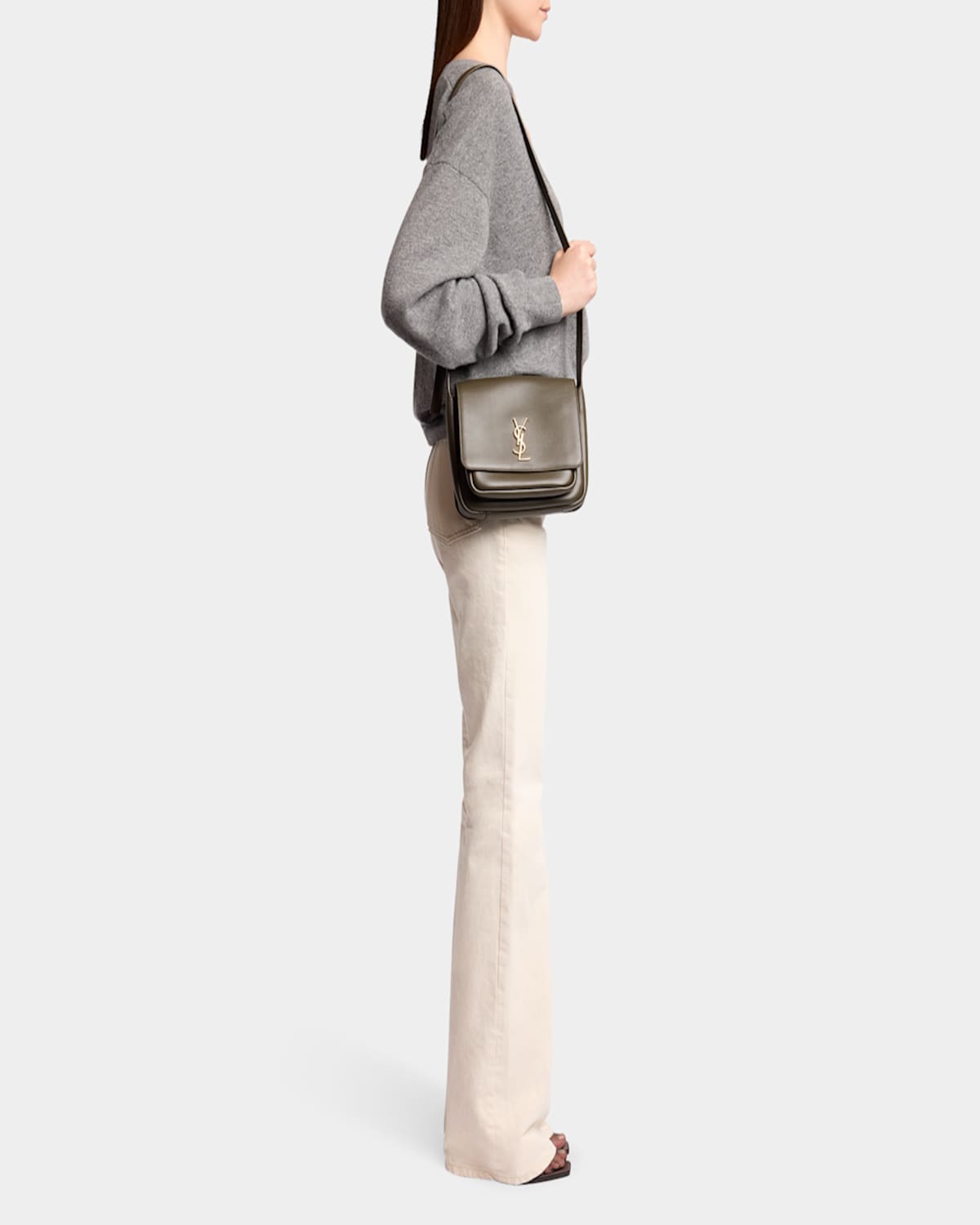 Saint Laurent Niki Ysl Flap Crossbody Bag In Calfskin In Light Musk