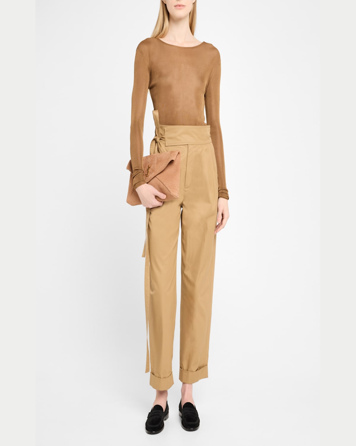 Saint Laurent Large Ysl Envelope Pouch Clutch Bag In Pebbled Leather In Honey Caramel