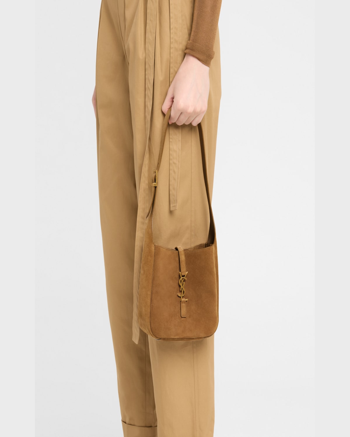 Saint Laurent Le 5 A 7 Baby Ysl Hobo Bag In Suede In Golden Leaf