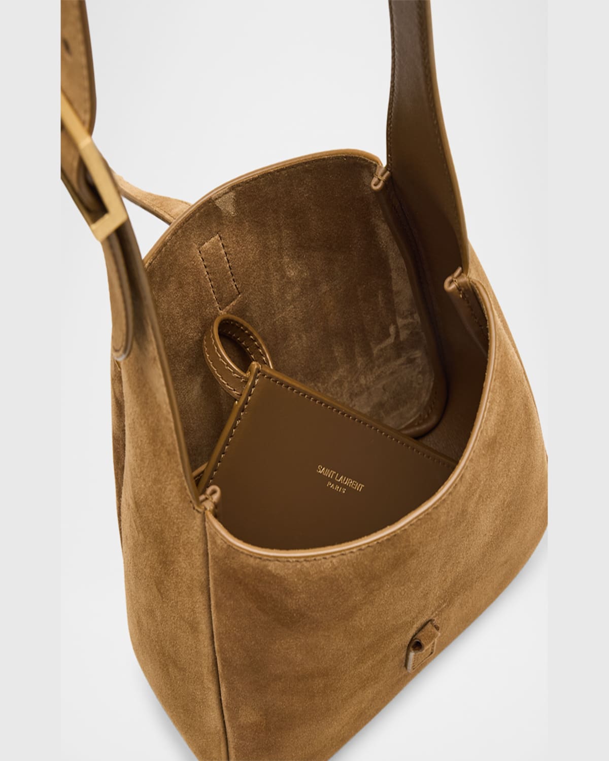 Saint Laurent Le 5 A 7 Baby Ysl Hobo Bag In Suede In Golden Leaf