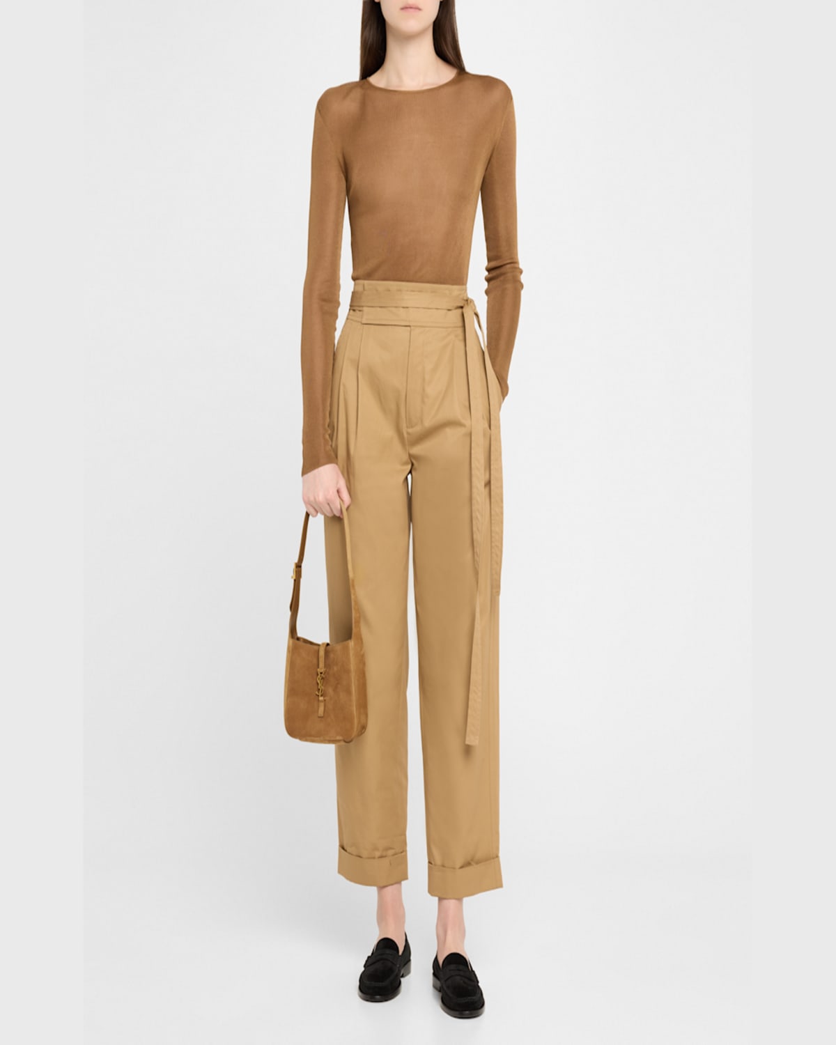 Saint Laurent Le 5 A 7 Baby Ysl Hobo Bag In Suede In Golden Leaf