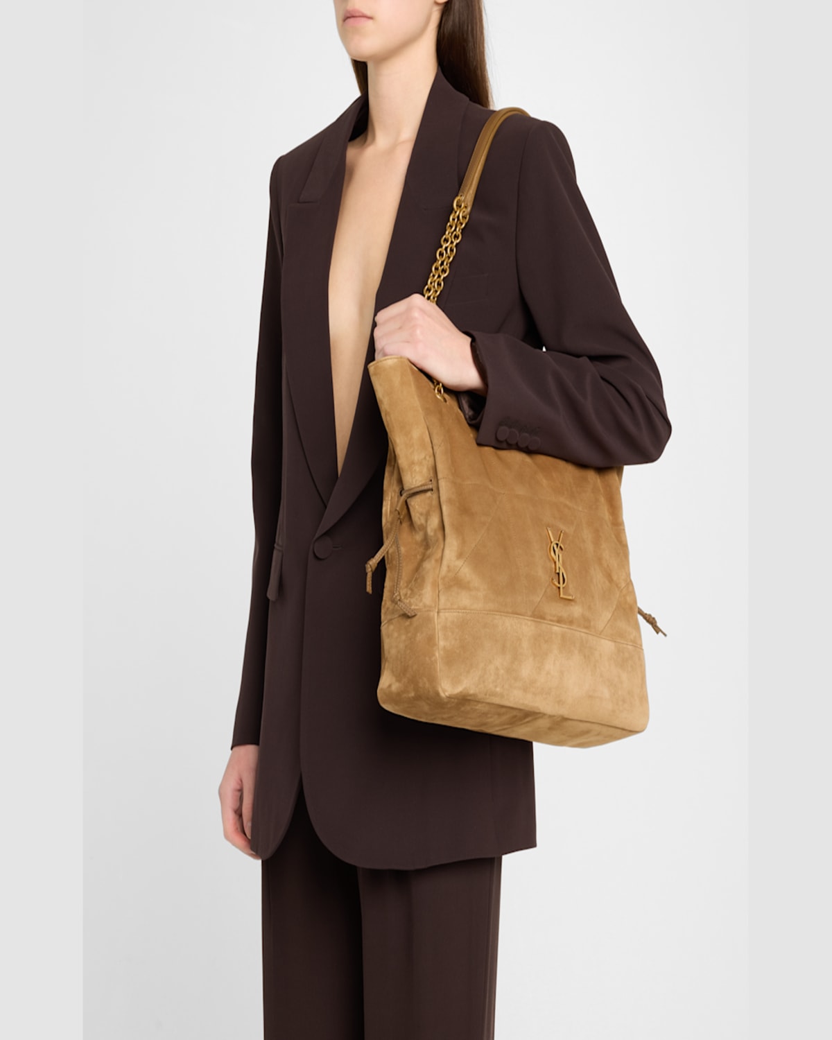 Saint Laurent Jamie 4.3 Drawstring Suede Shoulder Bag In Golden Leaf