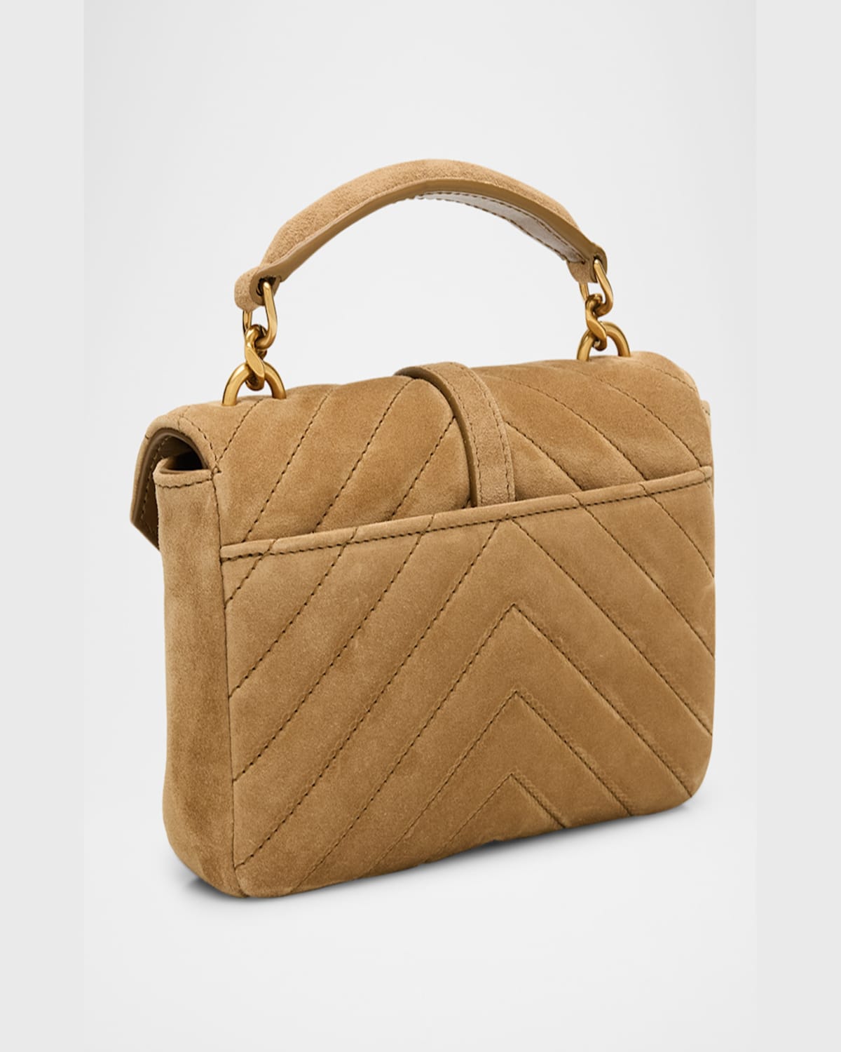 Saint Laurent College Mini Chain Shoulder Bag In Suede In Golden Leaf