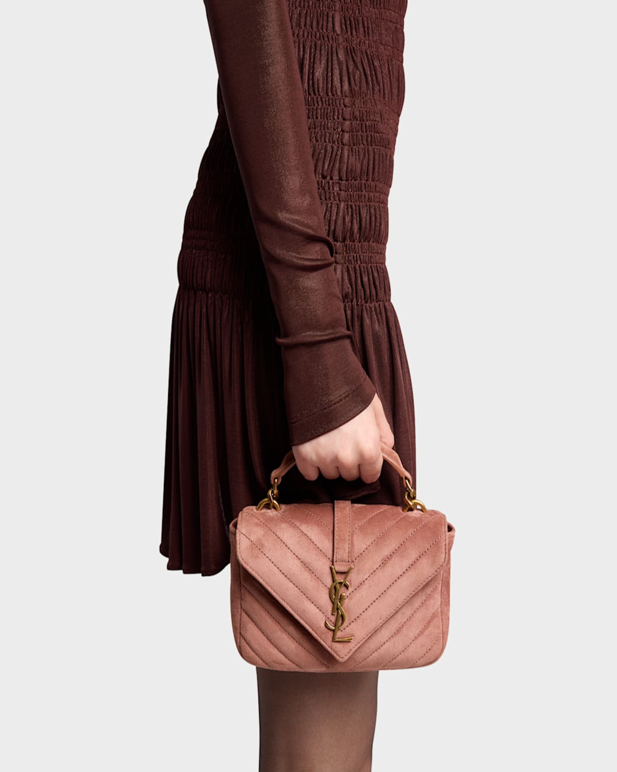 Shop Saint Laurent College Mini Chain Shoulder Bag In Suede In Barely Pink Bare Pi