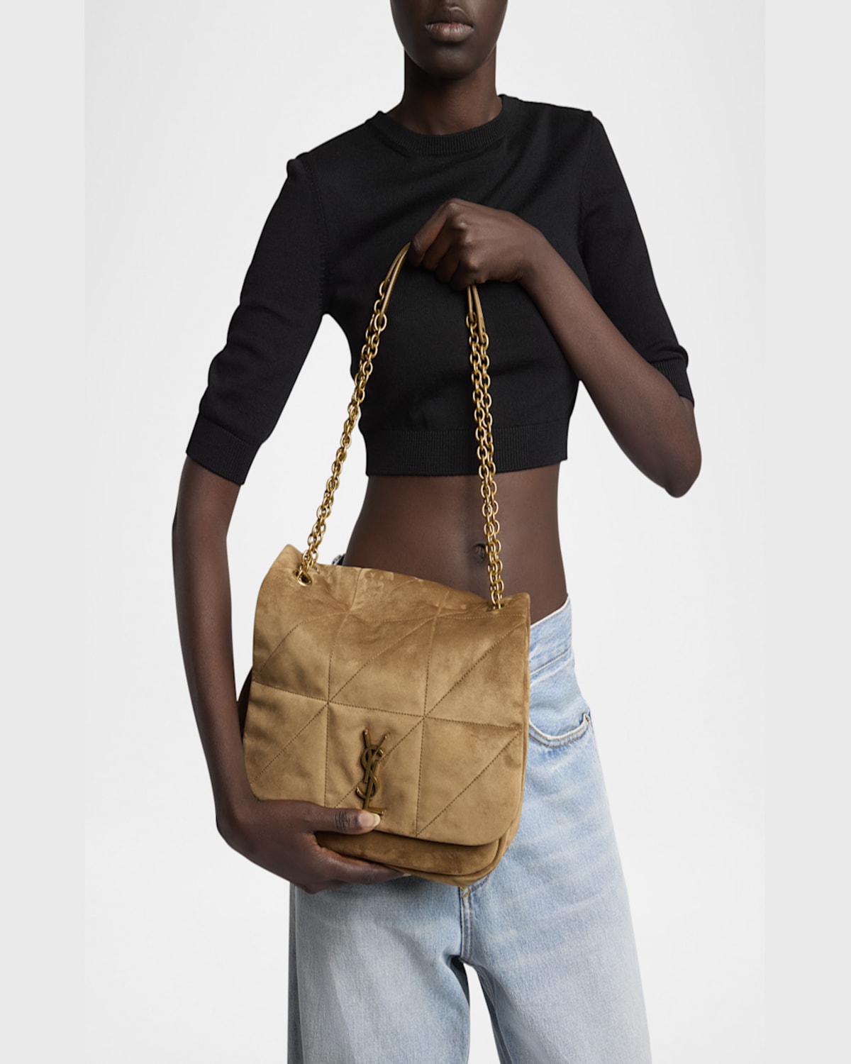 Saint Laurent Jamie 4.3 Medium Quilted Suede Shoulder Bag In Golden Leaf