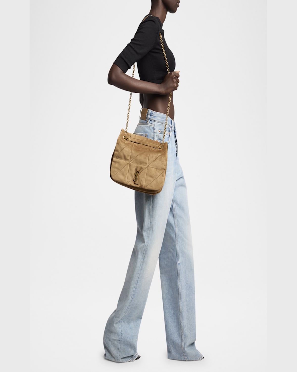 Saint Laurent Jamie 4.3 Medium Quilted Suede Shoulder Bag In Golden Leaf