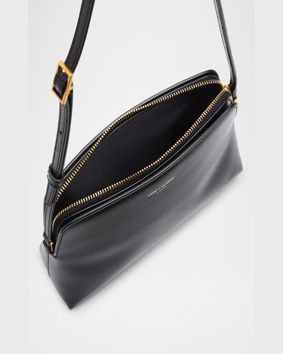 Saint Laurent Mini Pouch On Strap Shoulder Bag In Leather In Nero