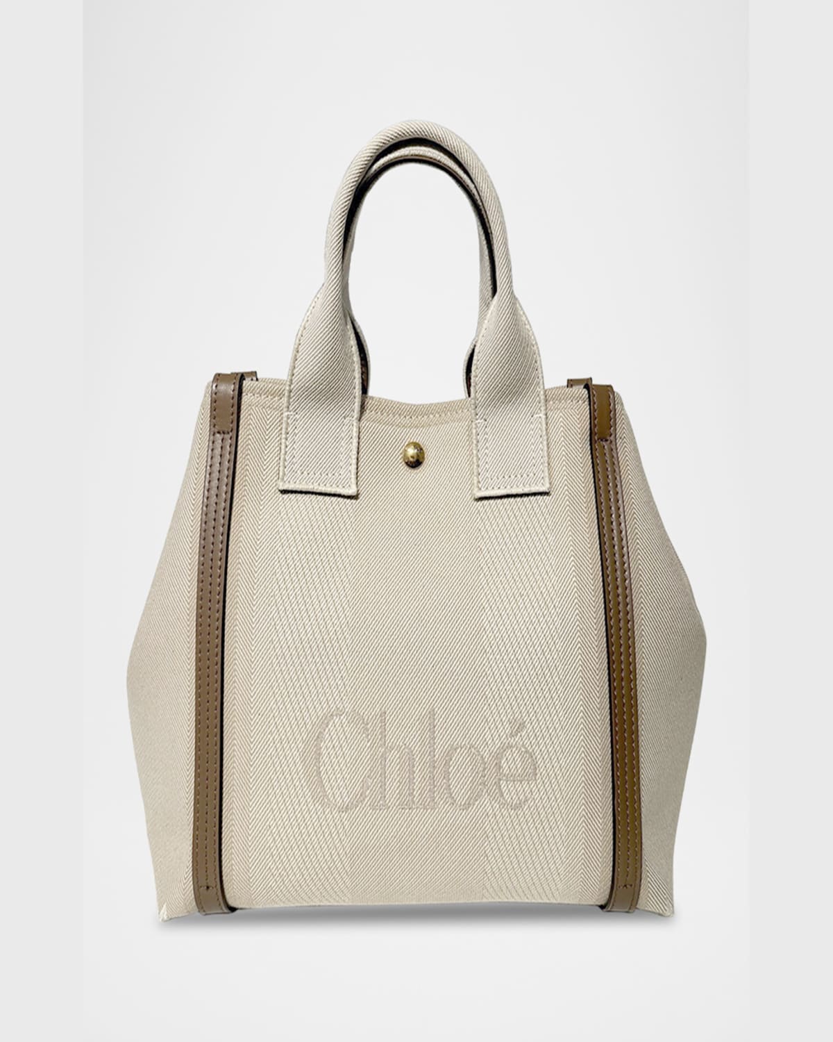 Chloé Small Tote Bag In Jacquard Canvas In 23n Vegetal Beige