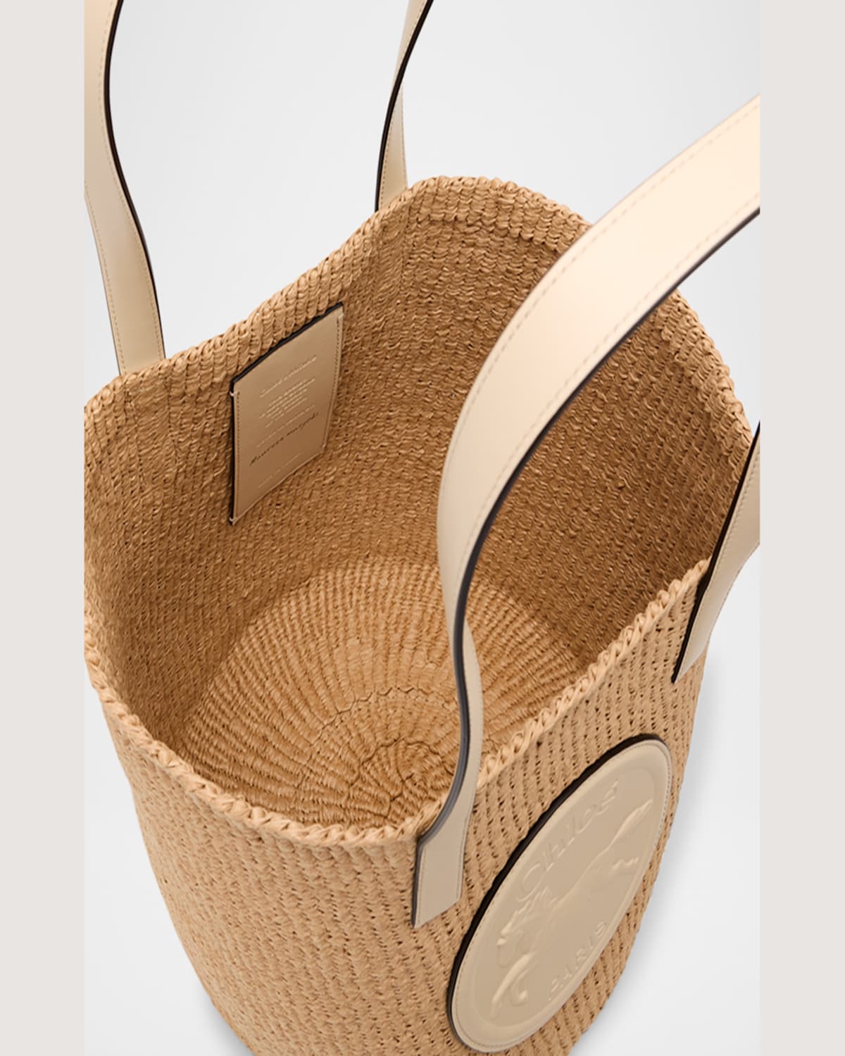Chloé Large Horse Medal Basket Tote Bag In Paper And Leather In Deep Ivory