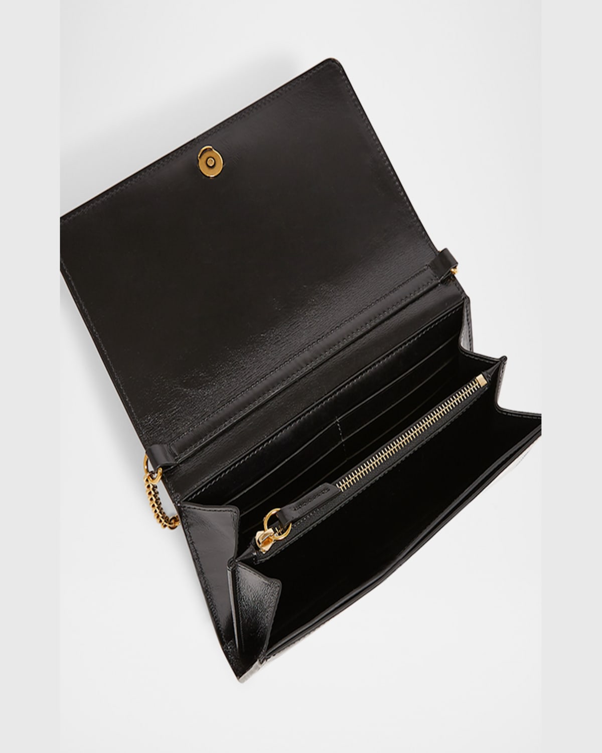 Shop Chloé Iconic Flap Wallet On Chain In Shiny Calfskin In Black